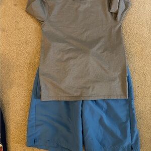 Cat & Jack Gray Tee and Blue Shorts swimsuit and rash guard